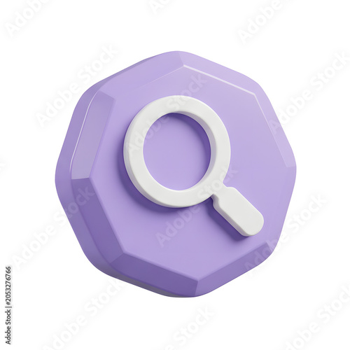 3D purple magnifying glass icon on white background