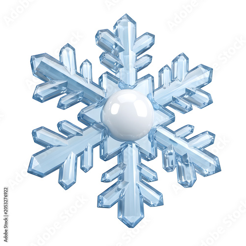 3D Render of a Blue Crystal Snowflake with White Sphere