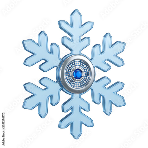 3D Render of a Blue Snowflake with Silver Center