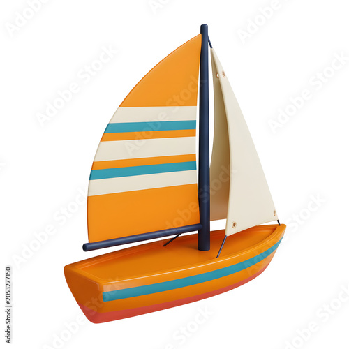 3D Render of a Colorful Sailboat on White Background