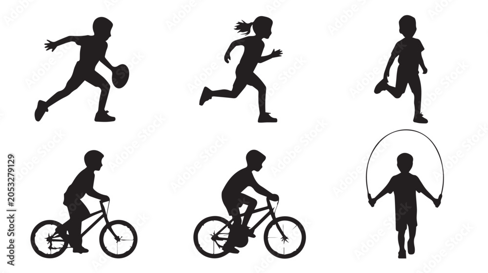 Obraz premium Happy Kids Engaging in Various Outdoor Sports Activities and Daily Physical Exercise Vector Illustration