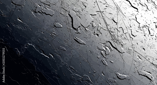Abstract texture of water droplets and fine scratches on a dark metal surface