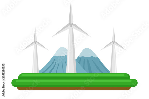 Slika na platnu Wind turbines generating clean alternative energy in green field landscape with