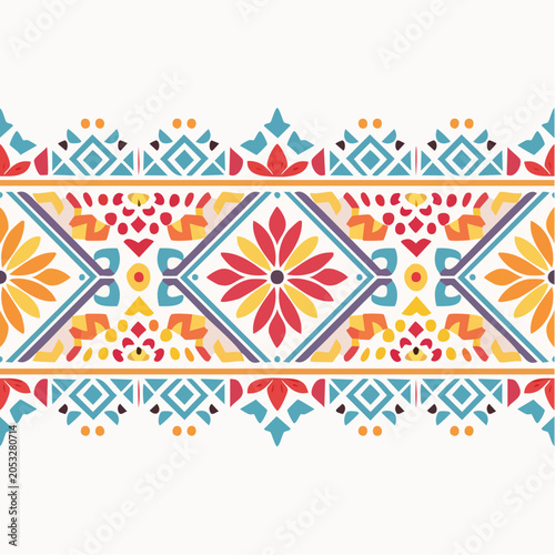 Colorful Geometric Floral Border Pattern