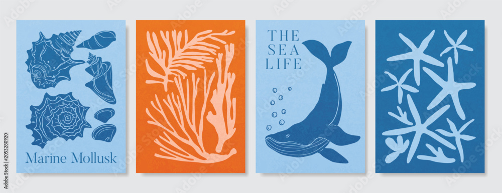 Obraz premium abstract colorful coral reef ocean drawing with see animal Card set design for wedding invitation card, happy birthday , summer ads.