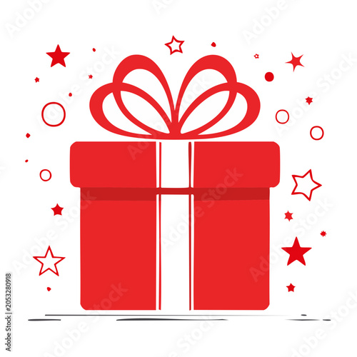 Red gift box with ribbon and stars