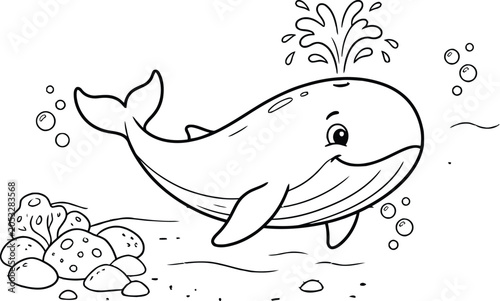Foto Cute Cartoon Whale Spouting Water - Coloring Page