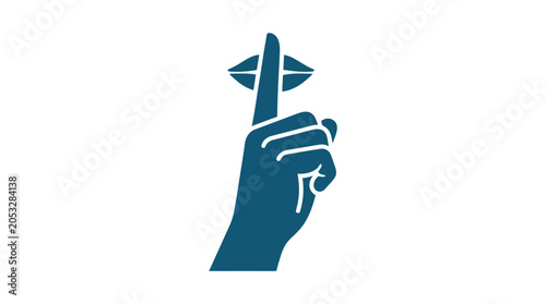 Blue silhouette hand gesture for silence and shushing.