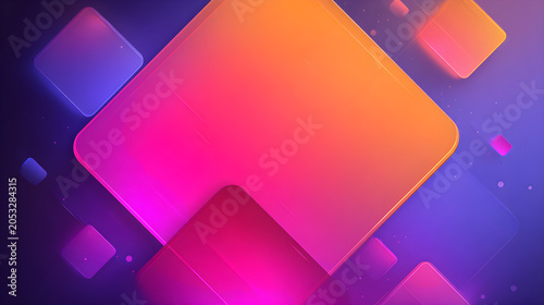 Abstract background with glowing colorful squares and geometric shapes with soft light effects and vibrant gradient