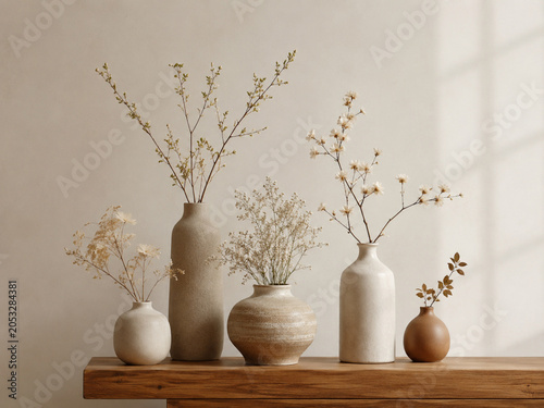 Minimalist Ceramic Vase Display with Delicate Branch Flowers