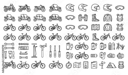 Konstfotografi Premium Motorcycle ATV Mountain Bike and Gear Thin Line Icon Pack