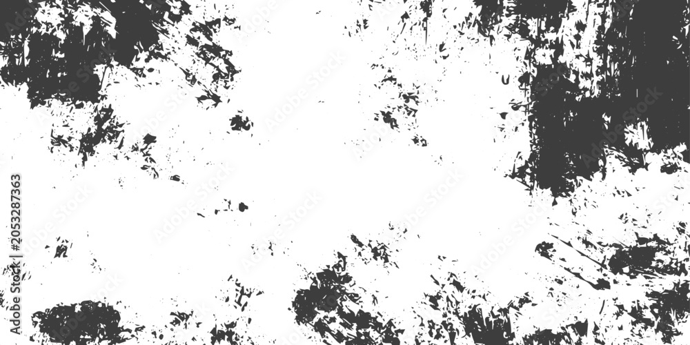Fototapeta premium Black and White Distressed Grunge Texture Vector Background with Paint Splatter Overlay Effect