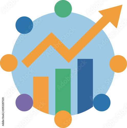 Global Data Analytics and Business Growth Chart Vector Icon