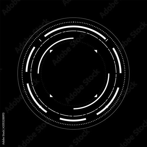 Futuristic White HUD Circular Interface Element on Black Background