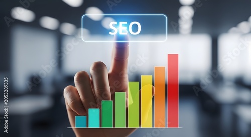 Seo optimization hand touching growth chart for search engine ranking