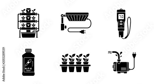 Foto Hydroponics icon set, outline style, white background