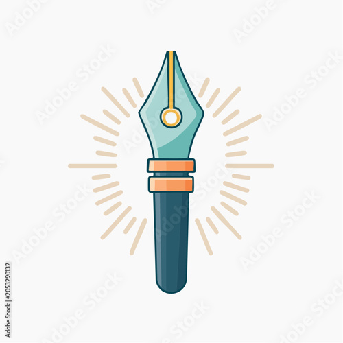 Stylized Fountain Pen Nib with Light Rays