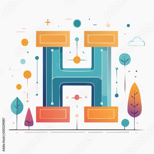Stylized Letter H with Abstract Elements