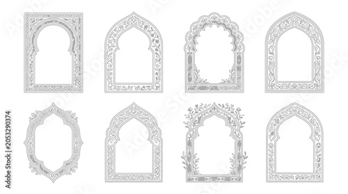 Ornate Islamic Arch Frames - Decorative Architectural Elements Collection