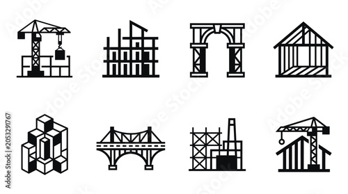 Konstfotografi Construction Icons: Buildings, Crane, Bridge, Arch, Frameworks