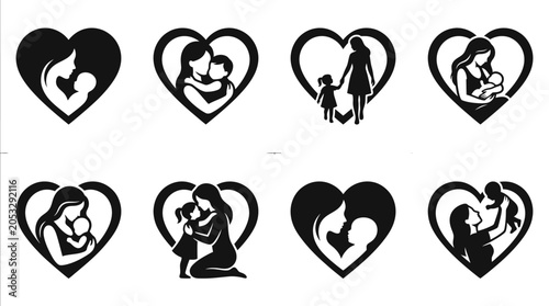 Quadro em tela Motherhood Heart Silhouettes: Love, Family, Nurturing Moments Collection