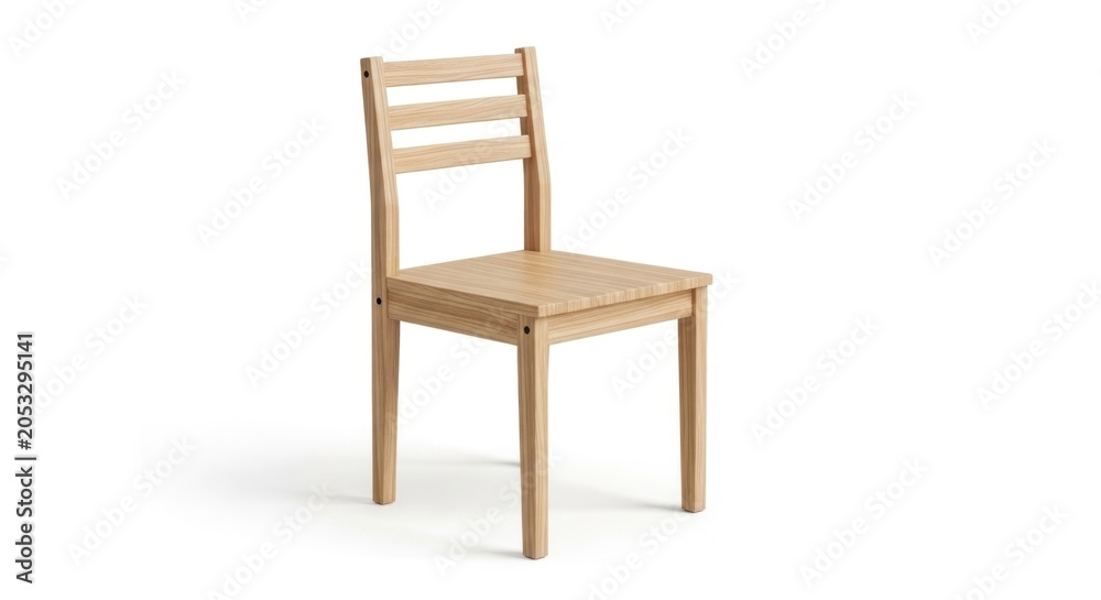 Fototapeta premium A simple, light-colored wooden chair with a slatted back and flat seat