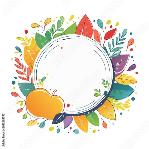 Autumn leaves and apple circular frame with copy space