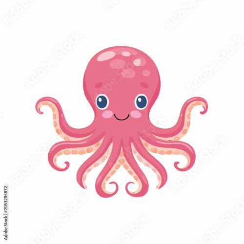 Cute Pink Cartoon Octopus Illustration