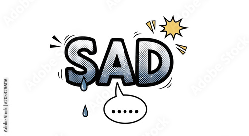 Foto Sadness Emotion Comic Word Art with Tears and Speech Bubble