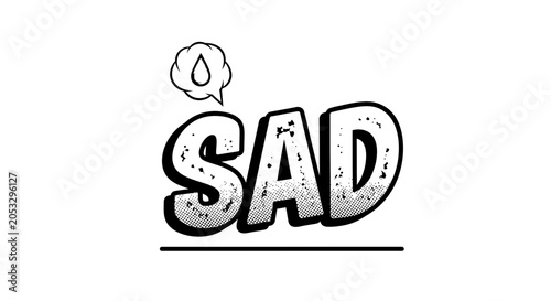 Billede på lærred Sadness Word Art with Tear Drop Comic Bubble - Emotional State