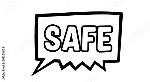 SAFE Word Bubble Icon, Cartoon Style, Isolated on White