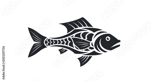 Foto Stylized Fish Silhouette Vector Illustration, Black and White Graphic