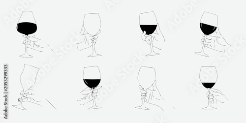 Konstfotografi Wine Glass And Hand Line Art Minimalist Continuous Drawing