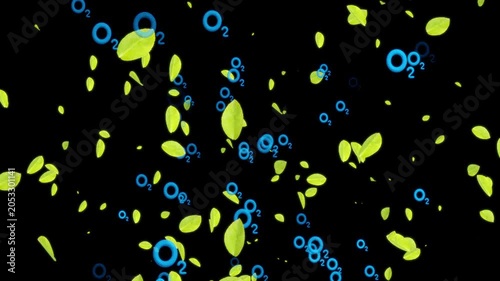 Animated video showing oxygen and leaves floating in the air. Eco-friendly content, planting trees.