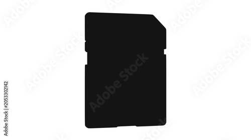 Black silhouette of SD memory card on dark background