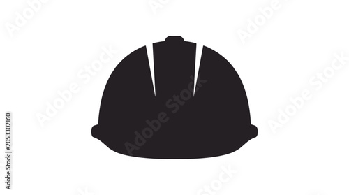 Black industrial hard hat front view on dark background.