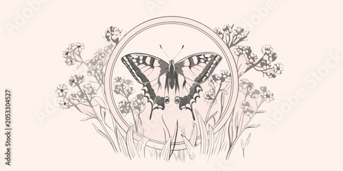 Valokuva Butterfly And Floral Arrangement A Delicate Vector Illustration
