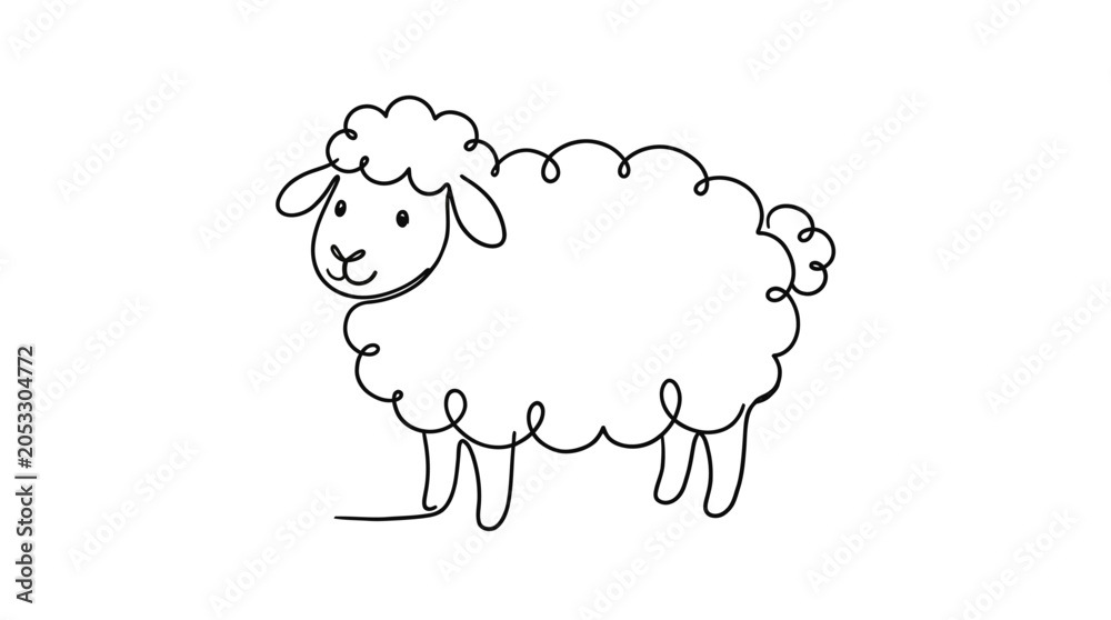 Obraz premium A cute minimalist sheep illustration drawn with a single continuous black ink line on paper