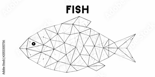 Bilde på lerret Polygonal Fish Illustration Black Lines On White Background
