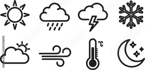 Cuadro en lienzo Simple weather icons set with different conditions