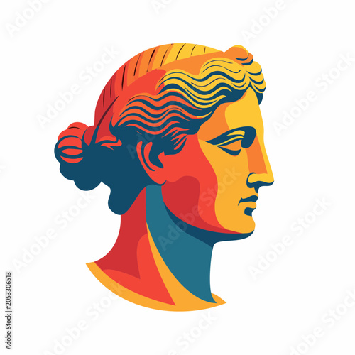 Stylized Bust of a Classical Figure in Vibrant Colors
