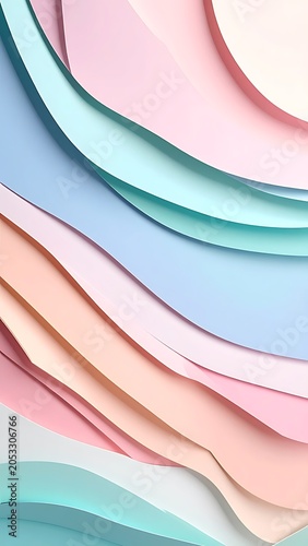 A pastel-colored abstract design with layered wavy shapes