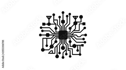 Canvas Print Circular electronic circuit board microchip pattern silhouette.