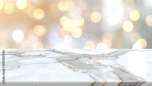 A white marble surface with blurred golden lights in the background (1)