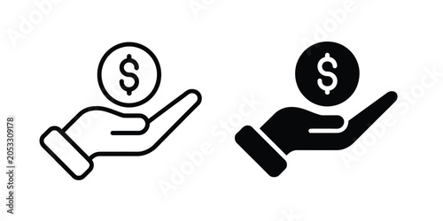 Obraz na plátne Hand holding money icon vector illustration for financial support income salary