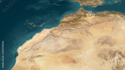 3D animated map of Marocco with its borders 00:15