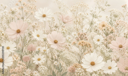 Light Cream and Blush Floral Background with Soft Botanical Details