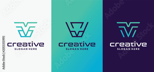 Modern Letter V Technology Logo Collection  Futuristic Initial V Digital Monogram Vector Set