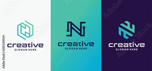 Modern Letter N Technology Logo Collection  Futuristic Initial N Digital Monogram Vector Set