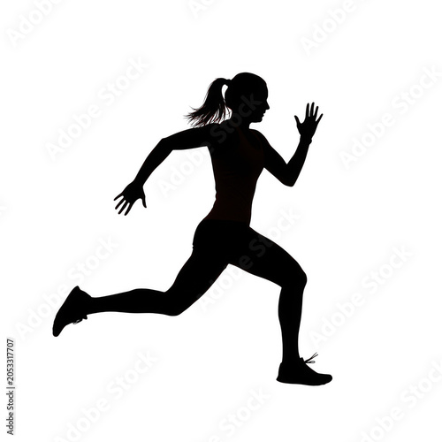 Woman runner silhouette running fast